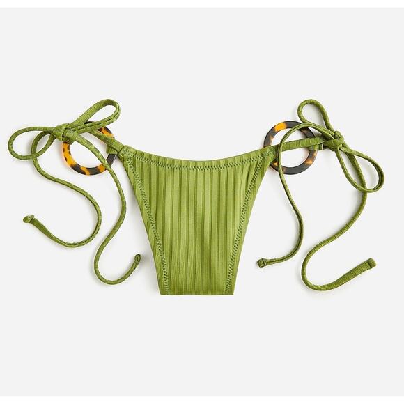 J.Crew Wise Rib Curved Waist Cheeky String Bikini Bottom Rings Green M NWT - Picture 1 of 10